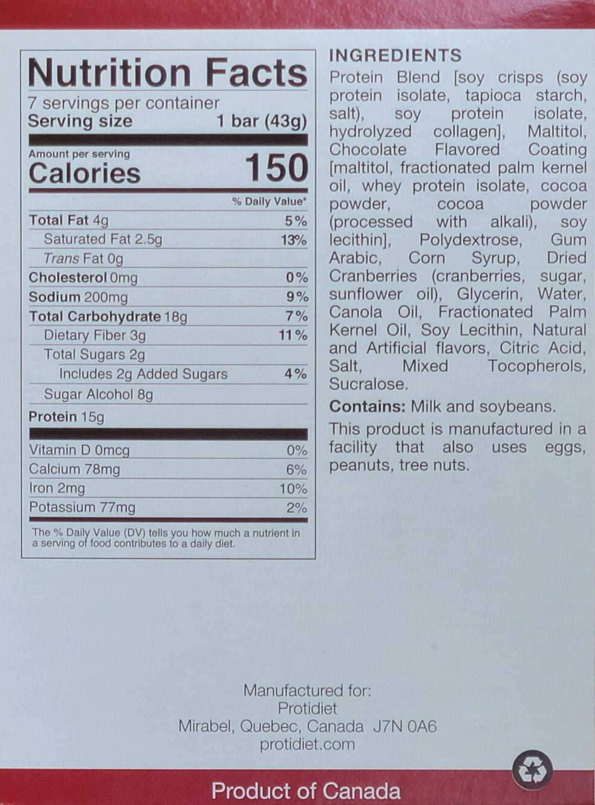 Raspberry Dark Chocolate Squares - ProtiDiet