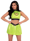 3 PC Super Baddie Costume, Includes Shimmer Crop Top with Mesh Heart Panel, V-Front Skirt, and (2) Star Hair Clips