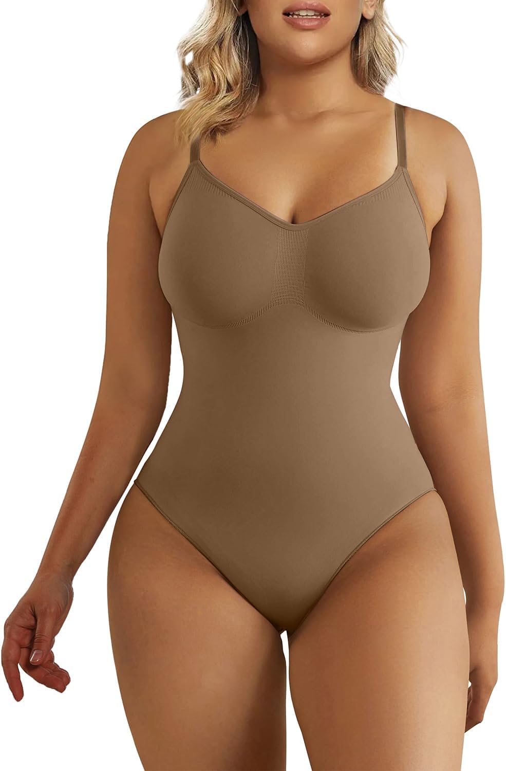 SHAPERX Women's Seamless Shapewear Bodysuit Tummy Control Body Shaper Waist Snatching Body Suit