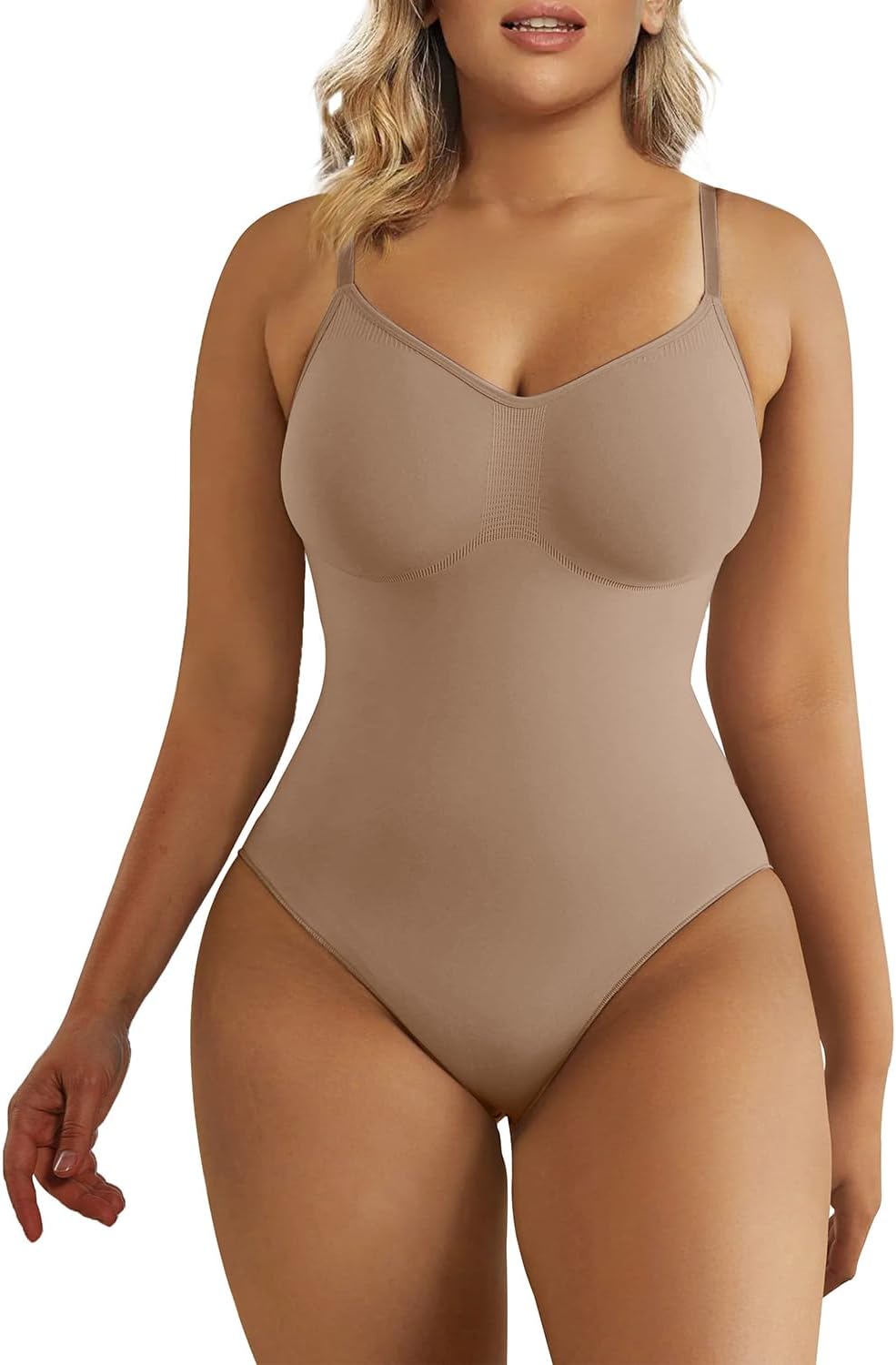 SHAPERX Women's Seamless Shapewear Bodysuit Tummy Control Body Shaper Waist Snatching Body Suit