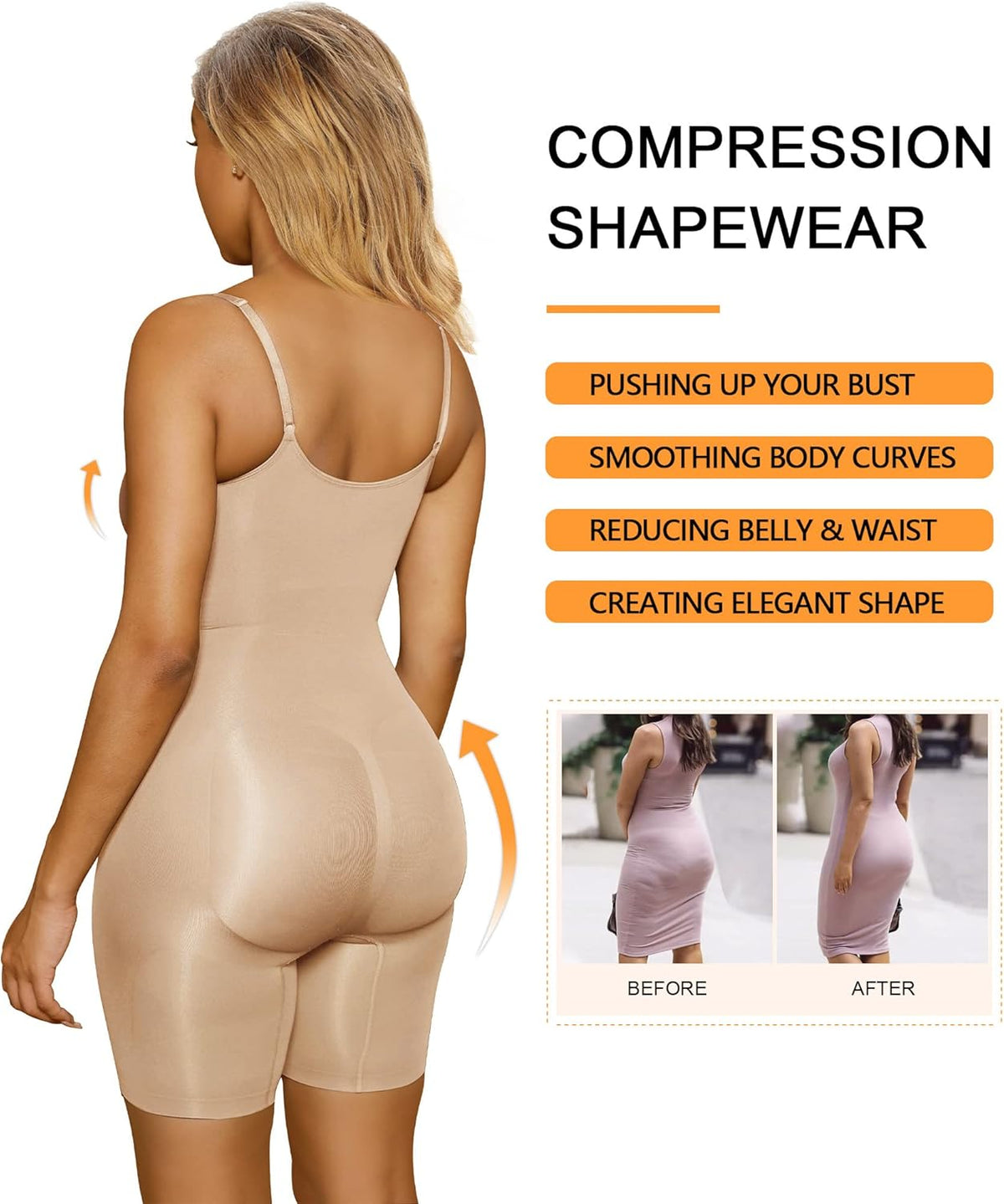 SHAPERX Women's Seamless Shapewear Bodysuit Tummy Control Body Shaper Waist Snatching Body Suit