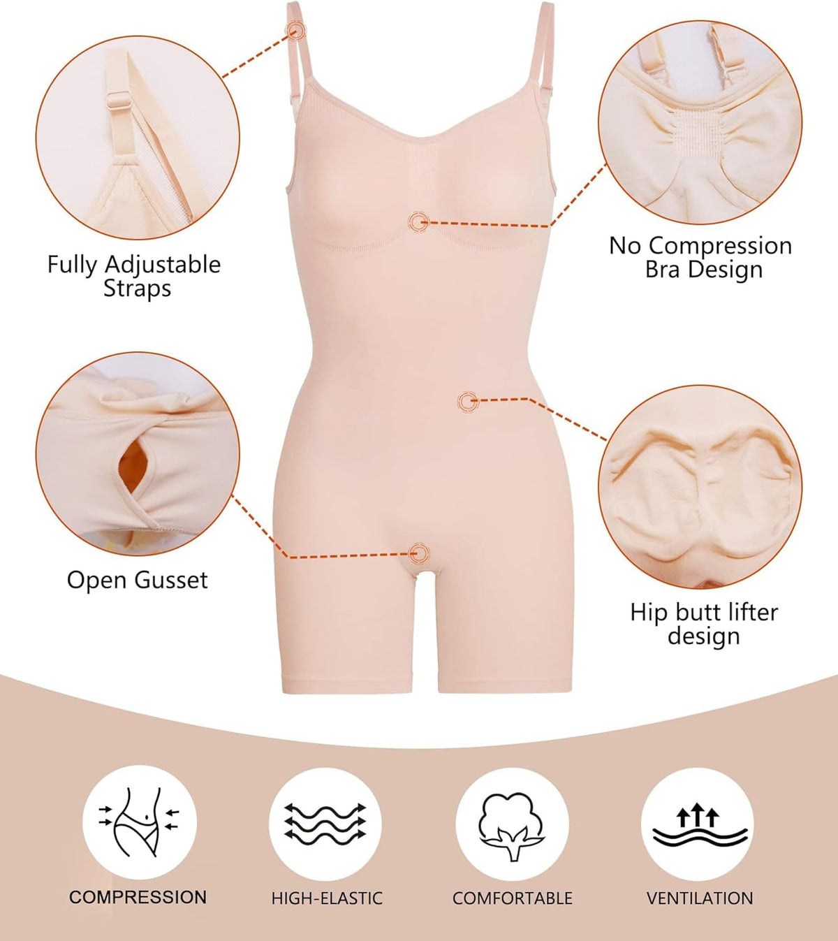 SHAPERX Women's Seamless Shapewear Bodysuit Tummy Control Body Shaper Waist Snatching Body Suit